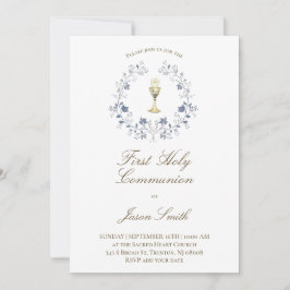 katholieke eerste communie kelk elegante blauw kaart