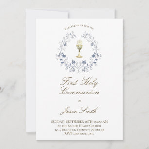 katholieke eerste communie kelk elegante blauw kaart