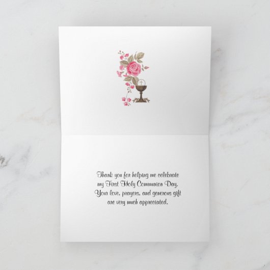 Katholieke Eerste Heilige Communie Bloemen Religie Bedankkaart (Binnen)