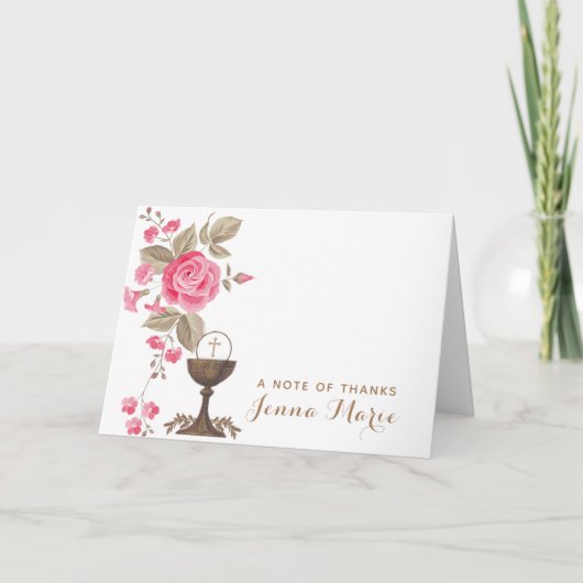 Katholieke Eerste Heilige Communie Bloemen Religie Bedankkaart (Voorkant)