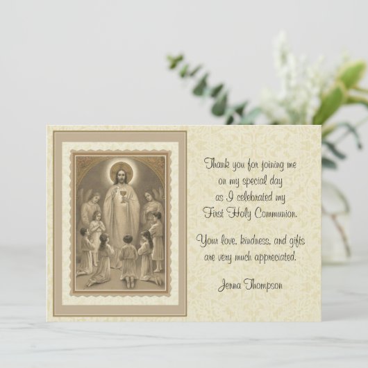 Katholieke Eerste Heilige Communie Dank u Kaart (Staand voorkant)