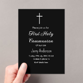 Katholieke eerste heilige communie eenvoudig minim acryl uitnodigingen