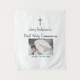 Katholieke eerste heilige communie eenvoudig QR mi Wandkleed