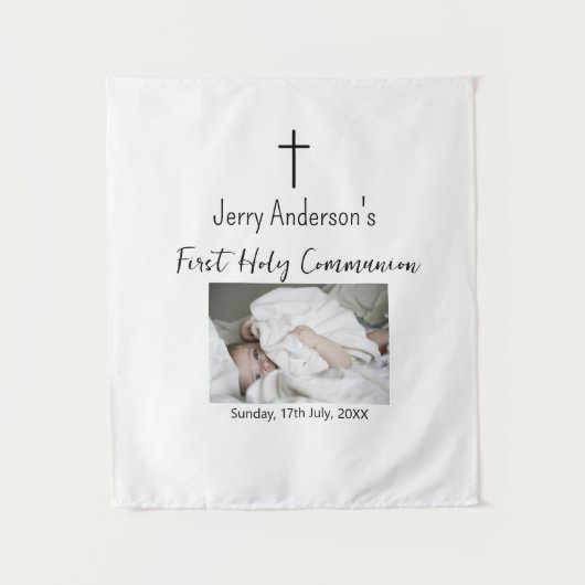Katholieke eerste heilige communie eenvoudig QR mi Wandkleed (Voorkant)
