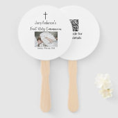Katholieke eerste heilige communie eenvoudige QR m Handwaaier (Voorkant en achterkant)