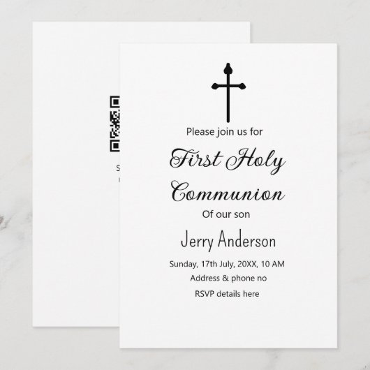 Katholieke eerste heilige communie eenvoudige QR m Kaart (Voorkant / Achterkant)