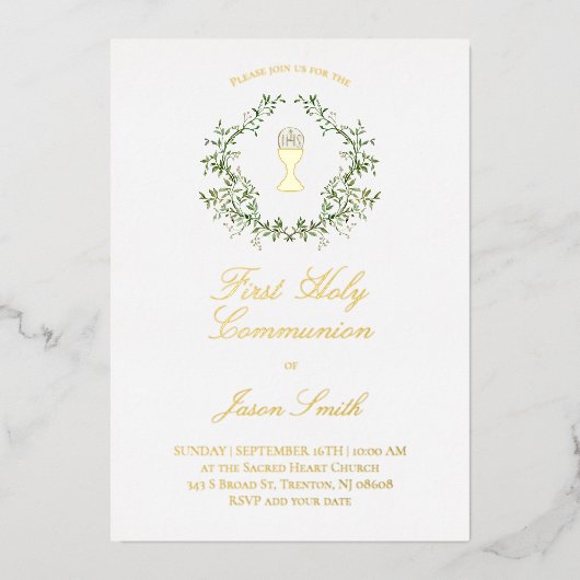 Katholieke Eerste Heilige Communie Folie Uitnodiging (Voorkant)