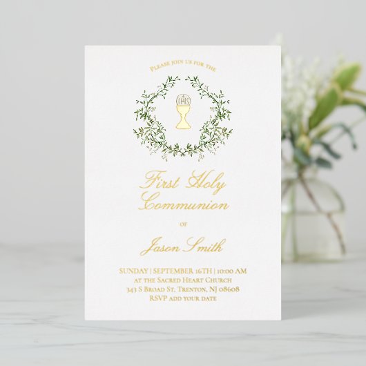Katholieke Eerste Heilige Communie Folie Uitnodiging (Staand Voorkant)