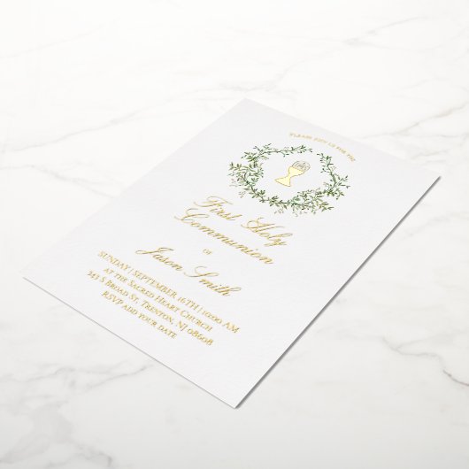 Katholieke Eerste Heilige Communie Folie Uitnodiging (Gedraaid)