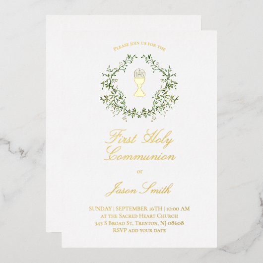 Katholieke Eerste Heilige Communie Folie Uitnodiging (Voorkant / Achterkant)