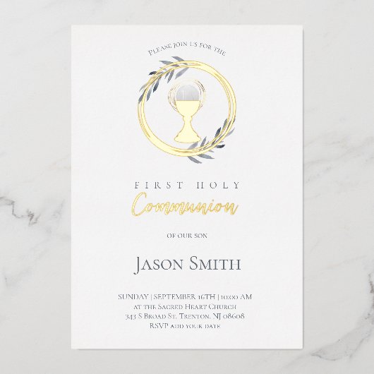 Katholieke Eerste Heilige Communie Folie Uitnodiging (Voorkant)