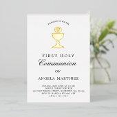 Katholieke Eerste Heilige Communie Gold Foil Chali Folie Uitnodiging (Staand Voorkant)
