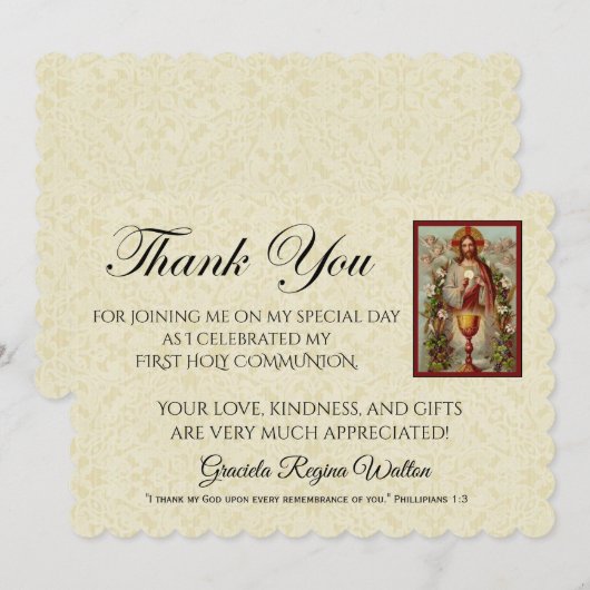 Katholieke Eerste Heilige Communie Jezus Dank U Kaart (Voorkant / Achterkant)