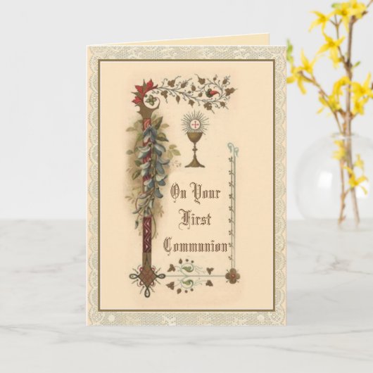 Katholieke Eerste Heilige Communie Kelk Host Kaart (Gele Bloem)