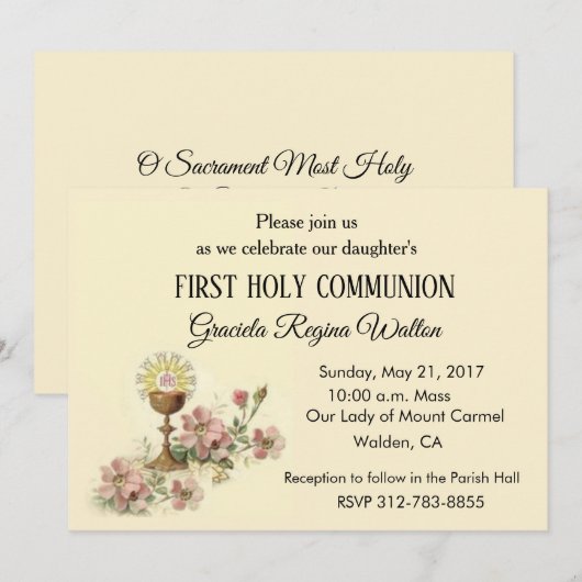 Katholieke Eerste Heilige Communie Kelk Uitnodigin Kaart (Voorkant / Achterkant)
