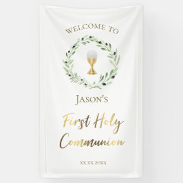 Katholieke Eerste Heilige Communie olijfkrans Spandoek