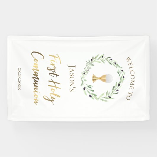 Katholieke Eerste Heilige Communie olijfkrans Spandoek (Horizontaal)