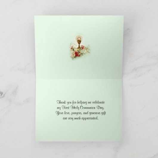 Katholieke Eerste Heilige Communie  Religieuzen Bedankkaart (Binnen)