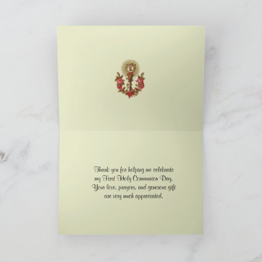 Katholieke Eerste Heilige Communie  Religieuzen Bedankkaart (Binnen)