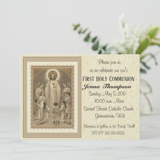 Katholieke Eerste Heilige Communie Uitnodigingen (Staand voorkant)