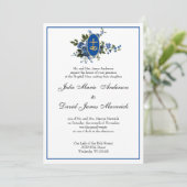 Katholieke Elegant Blue Floral Wedding Uitnodiging (Staand voorkant)
