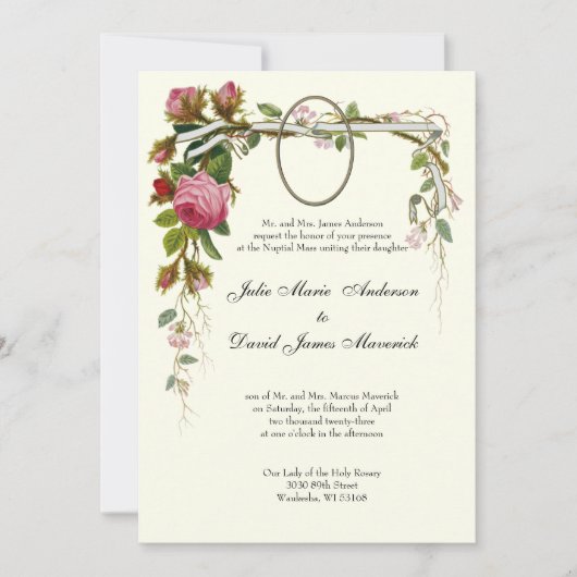 Katholieke Elegant Ivory Wedding Divine Mercy COMB Kaart (Voorkant)