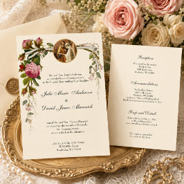 Katholieke Elegante Ivoren Trouwreceptie COMBO Kaart