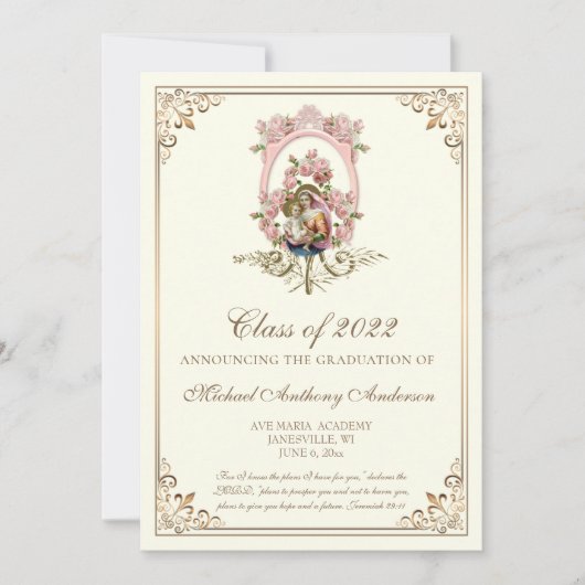 Katholieke Elegante Religieuze Maria- Afstudeerfee Kaart (Voorkant)