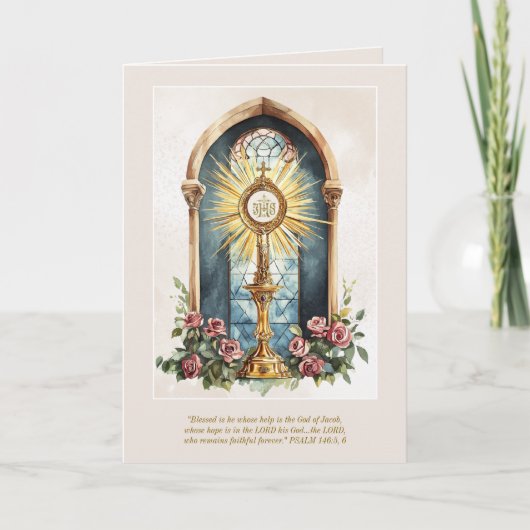 Katholieke Eucharistic Host Gold Monstrance Rozen Kaart (Voorkant)