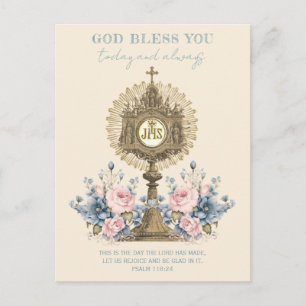 Katholieke Eucharistie Jezus Blauw Bloemen Briefkaart
