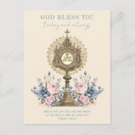 Katholieke Eucharistie Jezus Blauw Bloemen Briefkaart