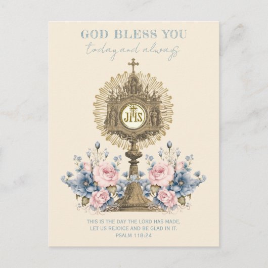 Katholieke Eucharistie Jezus Blauw Bloemen Briefkaart (Voorkant)