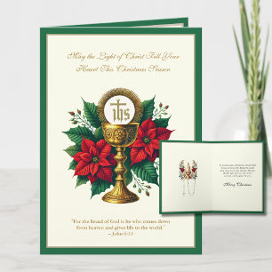Katholieke Eucharistie Kelk met Poinsettia's  Feestdagen Kaart