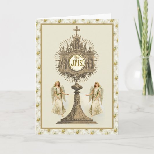 Katholieke Eucharistische Gastheer met Angels Whit Kaart (Voorkant)