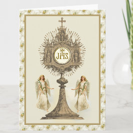 Katholieke Eucharistische Hostie met Engelen Witte Kaart