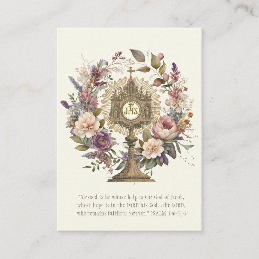 Katholieke eucharistische hostscriptie gebeid contactkaartje (Voorkant)