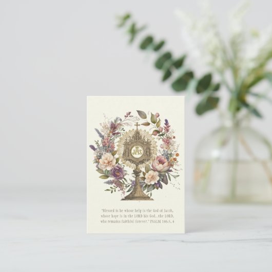 Katholieke eucharistische hostscriptie gebeid contactkaartje (Staand voorkant)