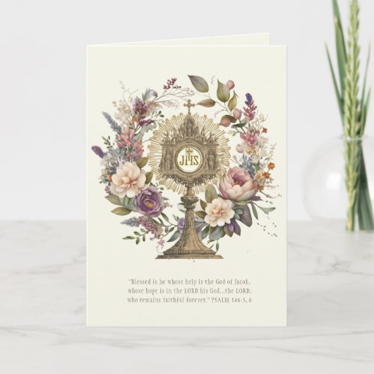 Katholieke eucharistische hostscriptie gebeid kaart (Voorkant)