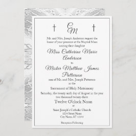 Katholieke Faux-Satin Monogrammed Wedding Invitati Kaart