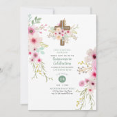 Katholieke Floral Cross Quinceanera Noite Sage Pin Kaart (Voorkant)