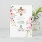 Katholieke Floral Cross Quinceanera Noite Sage Pin Kaart (Staand voorkant)