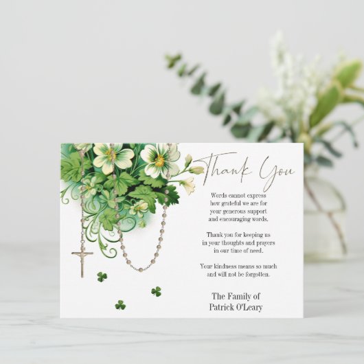 Katholieke Floral Rosary Funeral condoleances Bedankkaart (Staand voorkant)