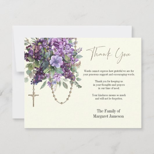 Katholieke Floral Rosary Funeral condoleances Bedankkaart (Voorkant)