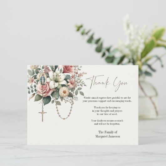 Katholieke Floral Rosary Funeral condoleances Bedankkaart (Staand voorkant)