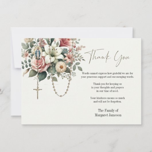 Katholieke Floral Rosary Funeral condoleances Bedankkaart (Voorkant)