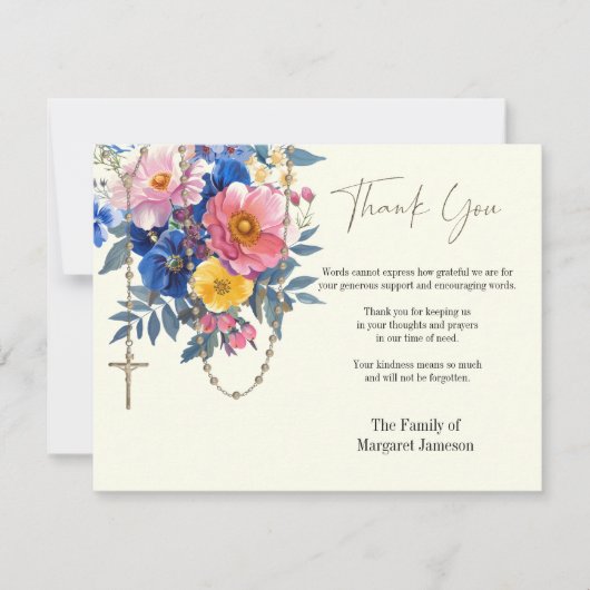 Katholieke Floral Rosary Funeral condoleances Bedankkaart (Voorkant)