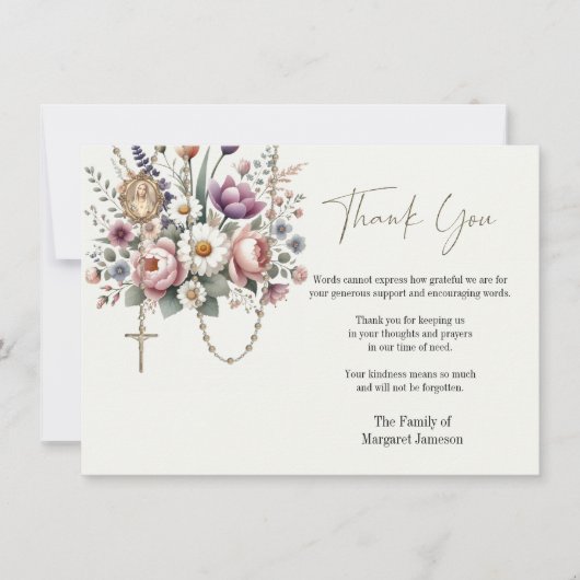 Katholieke Floral Rosary Funeral condoleances Bedankkaart (Voorkant)