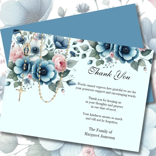 Katholieke Floral Rosary Funeral condoleances Bedankkaart