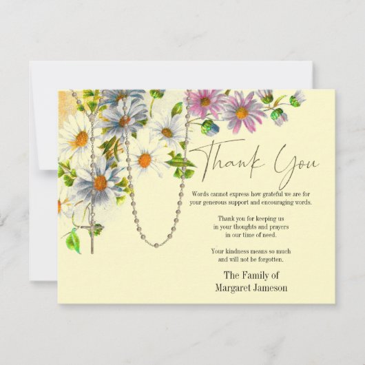 Katholieke Floral Rosary Funeral condoleances Bedankkaart (Voorkant)