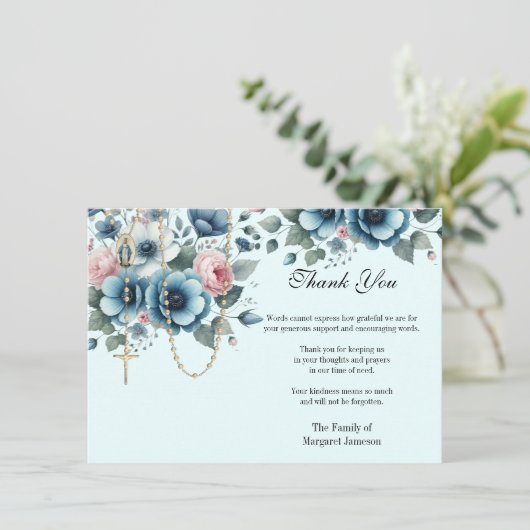 Katholieke Floral Rosary Funeral condoleances Bedankkaart (Staand voorkant)